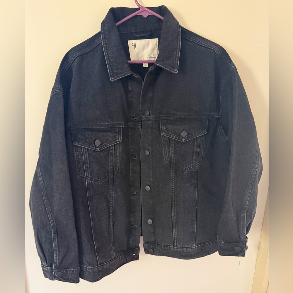Anthropologie The Weston Denim Boyfriend Jacket by Pilcro, Size M/L, Black - Picture 2 of 4